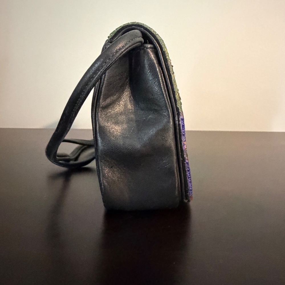 Beaded Leather Clutch Crossbody Shoulder Bag Beadwork Design - Picture 8 of 14
